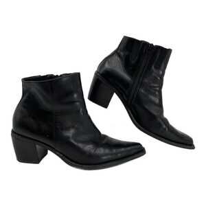 Apostrophe Black Ankle Boots Pointed Toe Zip Mid Heel | Womens 8